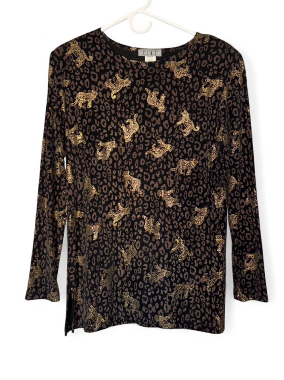 Vintage  Metallic Gold Leopard Print Long Sleeve Slinky Top NWT Deadstock